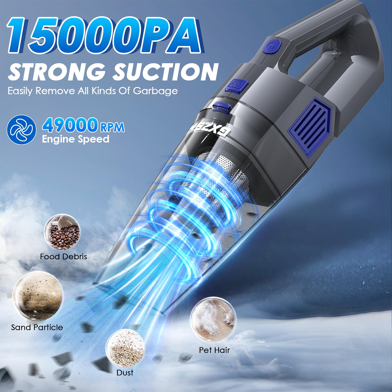Gxzsk Handheld Vacuum Cordless, 15000Pa Strong Suction Hand Held Car Vacuum Cleaner Rechargeable, Portable Hand Vacuum With Mult